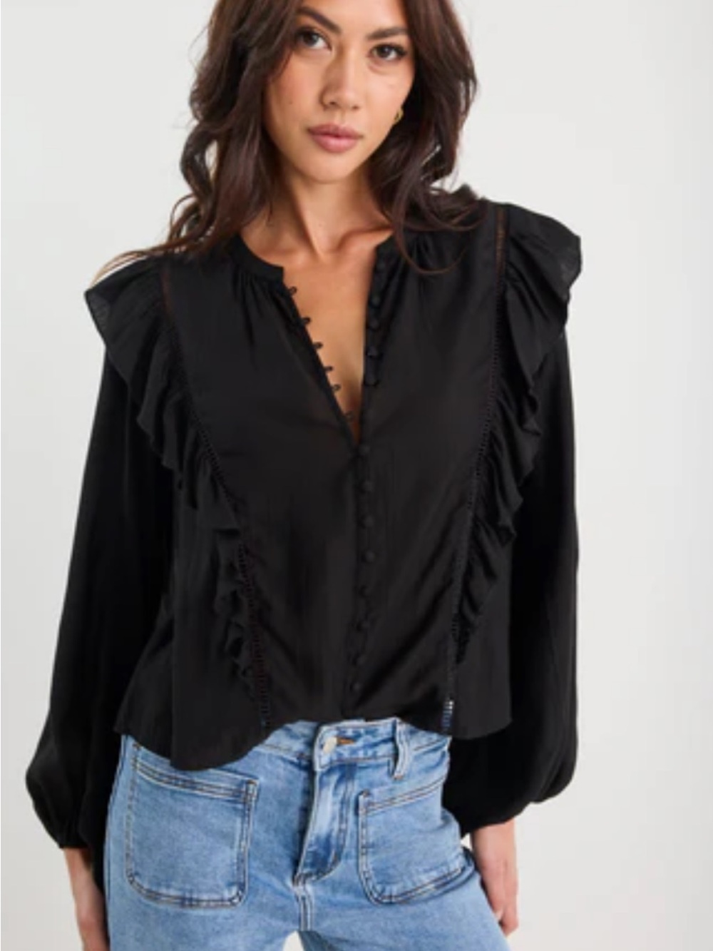 La Vie Rebecca Taylor Black Eyelet Ruffle Blouse NWT